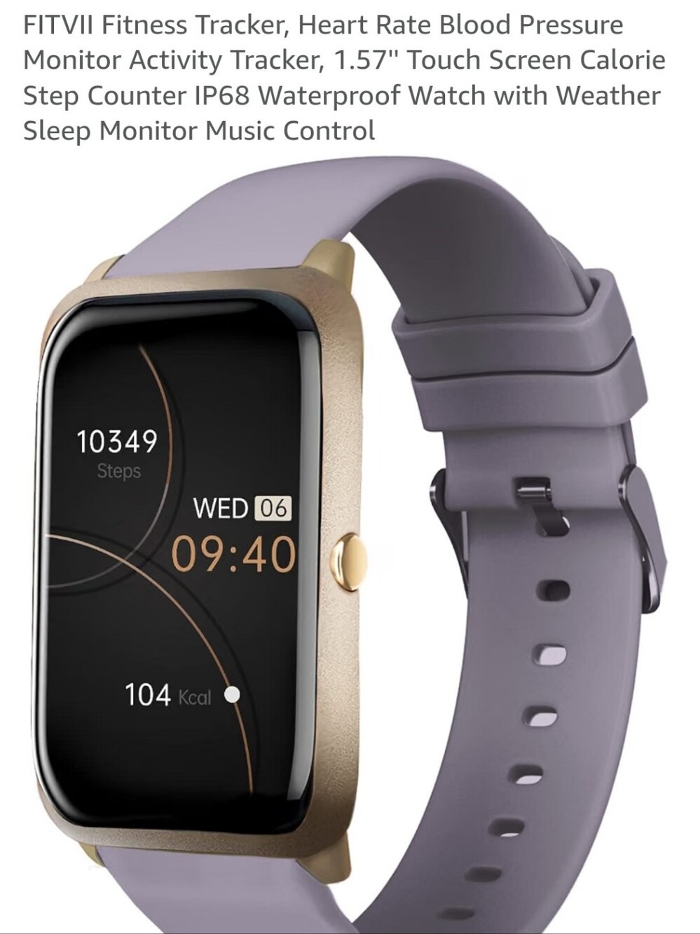 FITVII Fitness Tracker Watch Purple Gold IP68 Smartwatch - Picture 11 of 12
